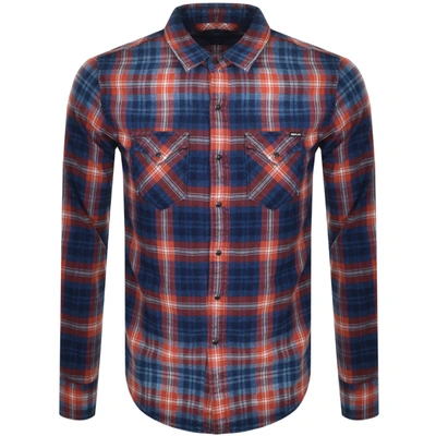 Shop Replay Long Sleeved Checked Shirt Blue