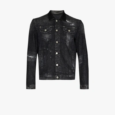 Shop Dsquared2 Crystal Embellished Denim Jacket In Black