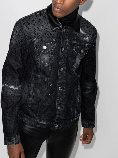 Shop Dsquared2 Crystal Embellished Denim Jacket In Black