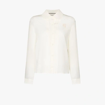 Shop Gucci Embroidered Silk Crêpe Blouse In White
