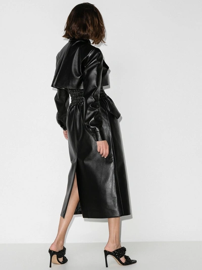 Shop Materiel Shirred Faux Leather Coat In Black