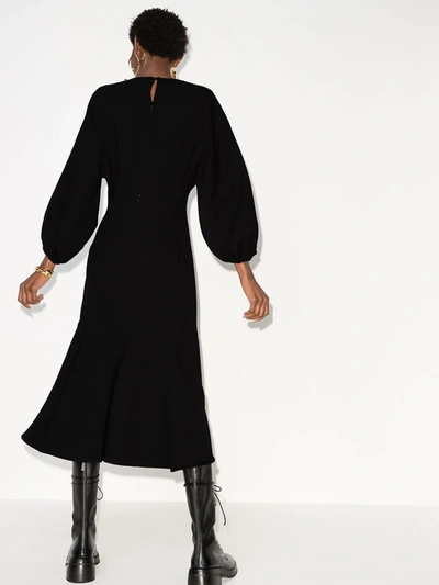 Shop Valentino Gathered Sleeve Wool Dress In Black