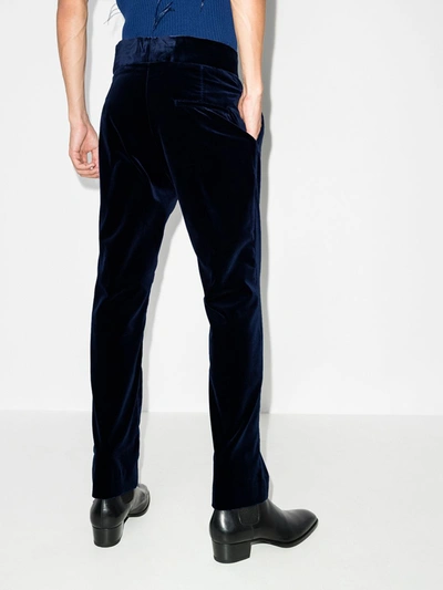 Shop Haider Ackermann Blue Velvet Tailored Trousers