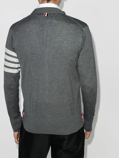 Thom Browne V-neck Cardigan With 4-bar Stripe In Medium Grey Merino In Grau