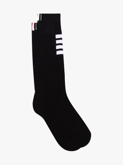 Shop Thom Browne Black 4-bar Stripe Cotton Socks