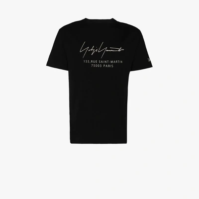 Shop Yohji Yamamoto Black Address Logo Cotton T-shirt