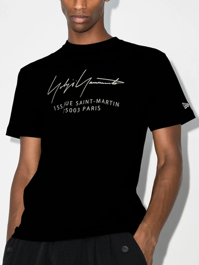 Shop Yohji Yamamoto Black Address Logo Cotton T-shirt