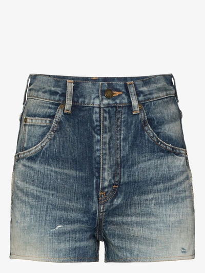 Shop Saint Laurent Vintage Wash Denim Shorts - Women's - Cotton In Blue