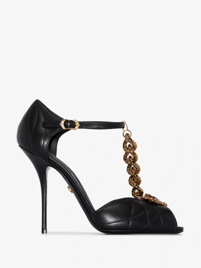 Shop Dolce & Gabbana Black Devotion 105 Chain Leather Sandals