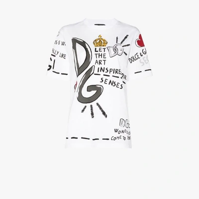 Shop Dolce & Gabbana White Graffiti Print T-shirt