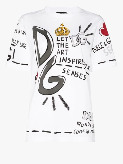 Shop Dolce & Gabbana White Graffiti Print T-shirt
