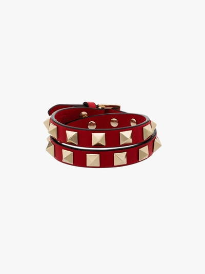 Shop Valentino Red Rockstud Leather Wrap Bracelet