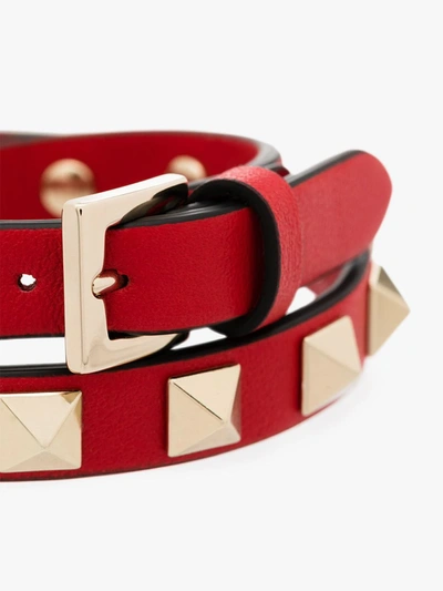 Shop Valentino Red Rockstud Leather Wrap Bracelet