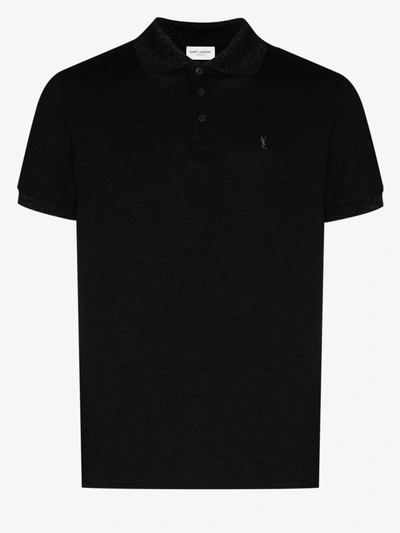 Shop Saint Laurent Metallic Pique Polo Shirt In Black