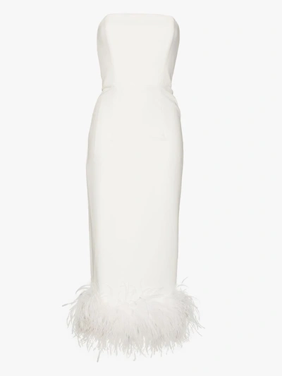 Shop 16arlington Minelli Feather Trim Midi Dress - Women's - Polyester/spandex/elastane/ostrich Feather In White