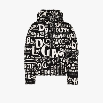 Shop Dolce & Gabbana Black Padded Shell Logo Puffer Jacket