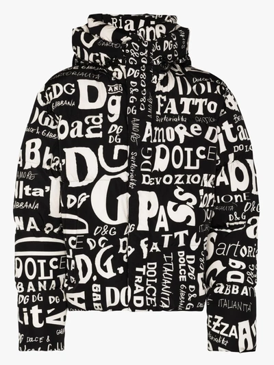 Shop Dolce & Gabbana Black Padded Shell Logo Puffer Jacket