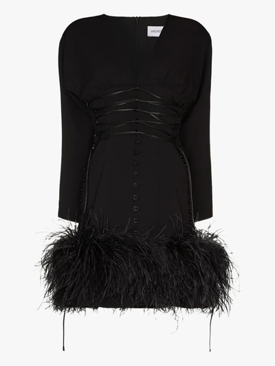Shop 16arlington Iris Feather Trim Mini Dress In Black