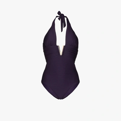 Shop Heidi Klein Ribbed Halterneck Swimsuit In Purple