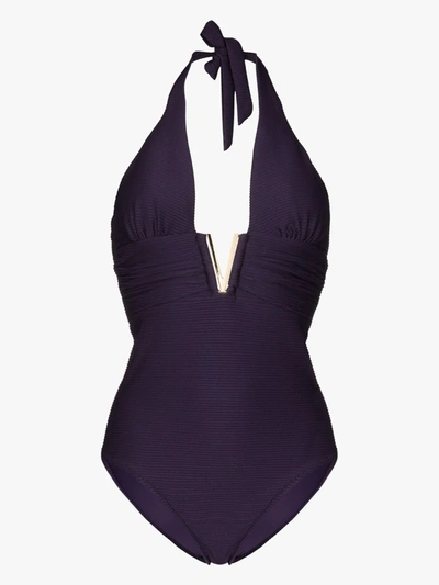 Shop Heidi Klein Ribbed Halterneck Swimsuit In Purple