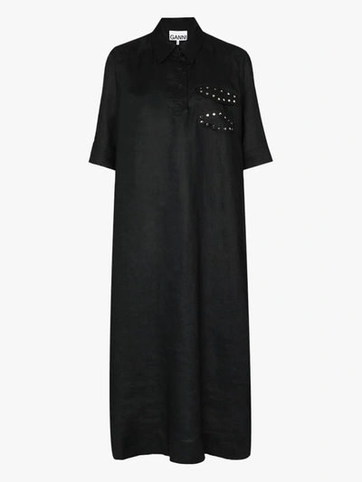 Shop Ganni Stud Embellished Shirt Dress In Black