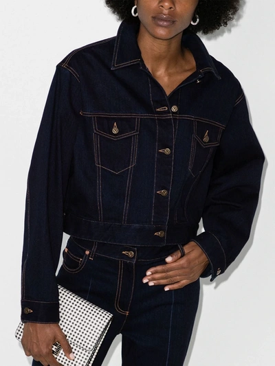 Shop Valentino Cropped Denim Jacket In Blue
