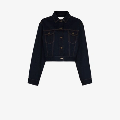 Shop Valentino Cropped Denim Jacket In Blue