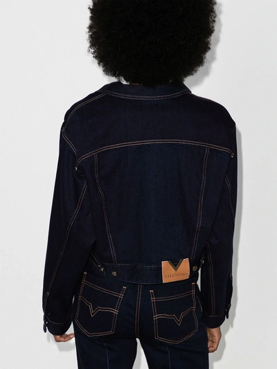 Shop Valentino Cropped Denim Jacket In Blue