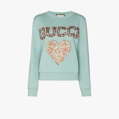 Shop Gucci Liberty-patch Organic-cotton Sweatshirt In Blue