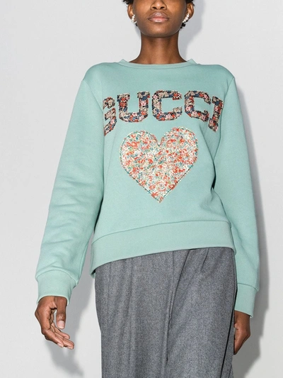 Shop Gucci Liberty-patch Organic-cotton Sweatshirt In Blue