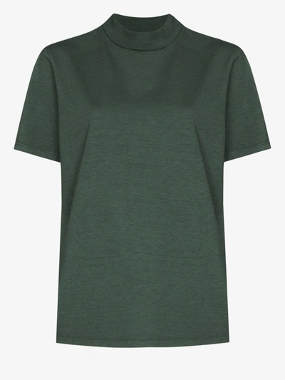 Shop Les Tien Mock Neck Cotton T-shirt In Green