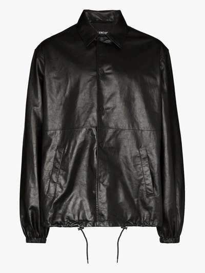 Shop Balenciaga Black Leather Windbreaker Jacket