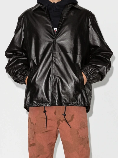 Shop Balenciaga Black Leather Windbreaker Jacket