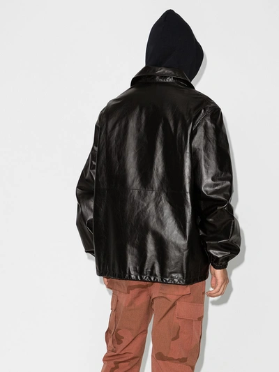 Shop Balenciaga Black Leather Windbreaker Jacket