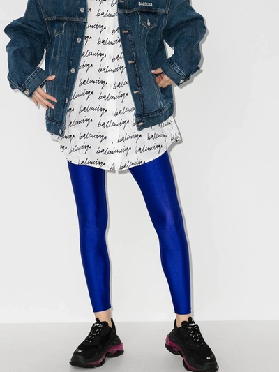 Shop Balenciaga High Waist Leggings In Blue