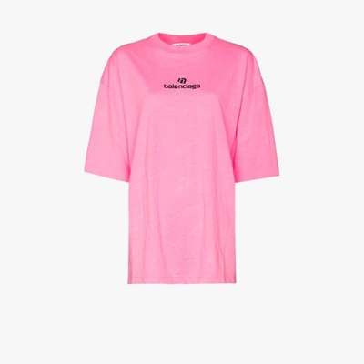 Shop Balenciaga Sponsor Logo Cotton T-shirt In 5764 Bubble Gum P/black