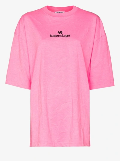 Shop Balenciaga Sponsor Logo Cotton T-shirt In 5764 Bubble Gum P/black