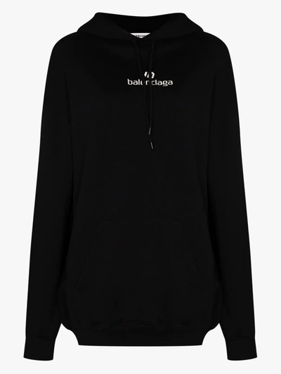 Shop Balenciaga Sponsor Logo Cotton Hoodie In Black