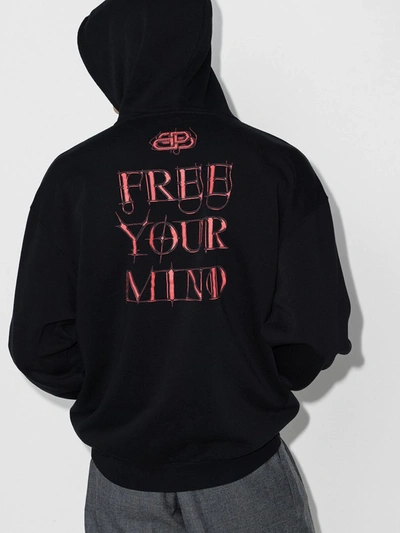 Shop Balenciaga Black Logo Graphic Cotton Hoodie