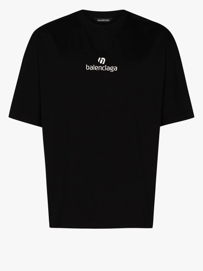 Shop Balenciaga Sponsor Logo Cotton T-shirt In Black