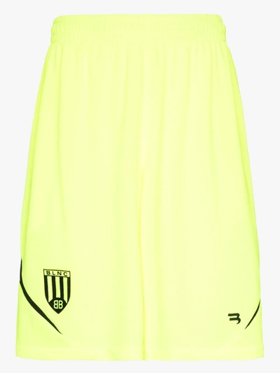 Shop Balenciaga Soccer Logo Track Shorts - Men's - Polyester/viscose In Yellow