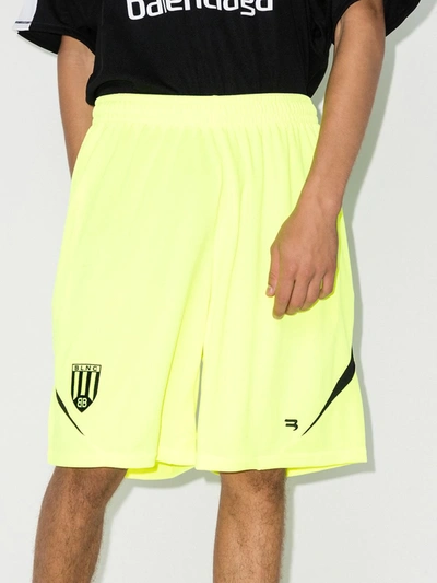 Shop Balenciaga Soccer Logo Track Shorts - Men's - Polyester/viscose In Yellow