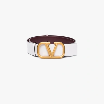 Shop Valentino White Vlogo Leather Belt