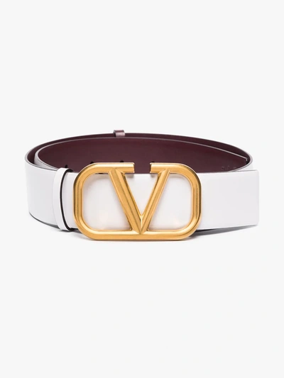 Shop Valentino White Vlogo Leather Belt