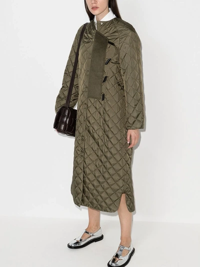 Shop Ganni Quilted Ripstop Coat In Green