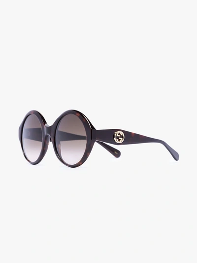 Shop Gucci Brown Tortoiseshell Round Sunglasses