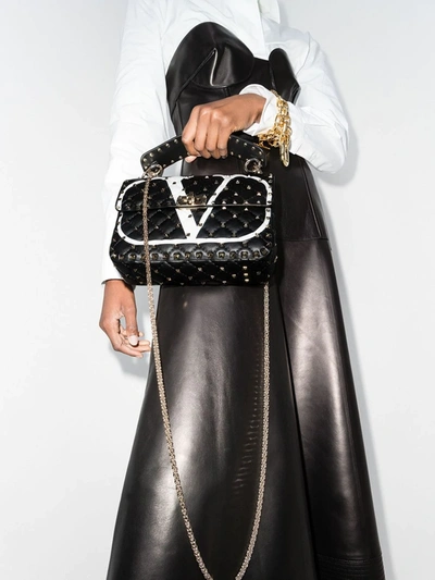 Shop Valentino Black Rockstud Spike Leather Shoulder Bag