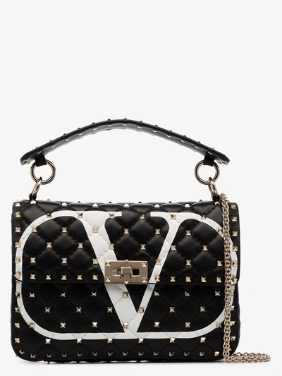 Shop Valentino Black Rockstud Spike Leather Shoulder Bag