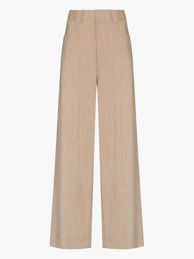 Shop Ganni High Waist Wide Leg Trousers In Neutrals