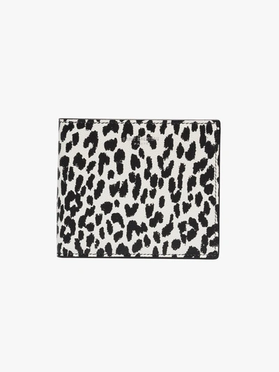 Shop Saint Laurent Black Animal Print Leather Wallet In White